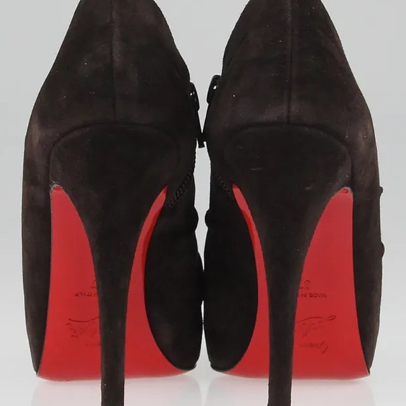 🔥 CHRISTIAN LOUBOUTIN - RED BOTTOM black Suede Treopli 120 Peep Toe Booties🔥 - Picture 4 of 10
